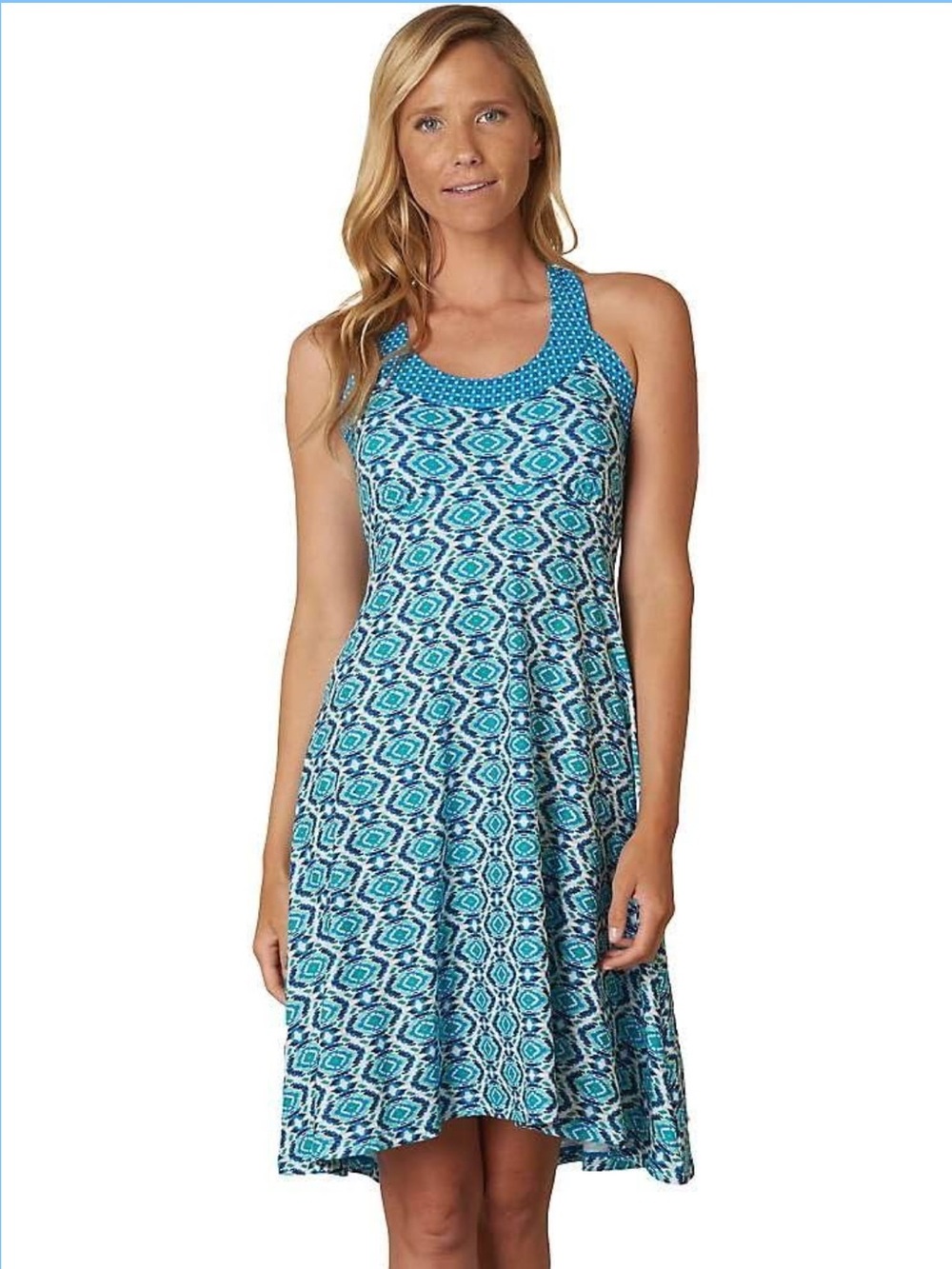 PrAna Cali Aztec Pattern Multicolored Blue Green Racerback Tank Dress Size Small